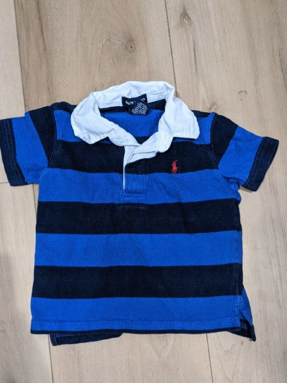 Ralph Lauren Blue & Navy Striped Polo with Cream Collar